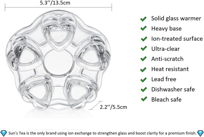 Sun's Tea Universal Solid Crystal Glass Ultra Clear Teapot Warmer | Tea Warmer | Teapot Heating Base | Tealight Warmer- Candle Never Flames Out - Image 2